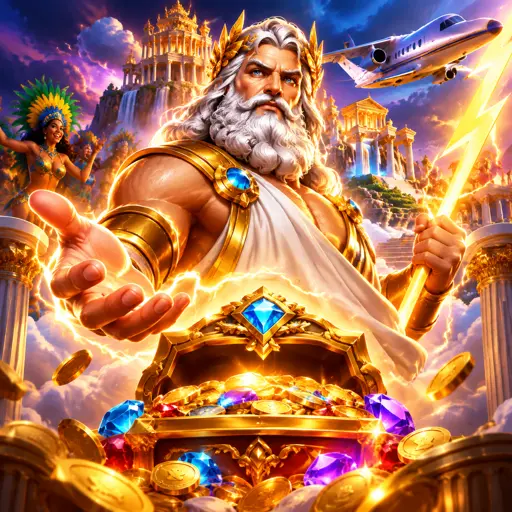 Card do jogo Gates of Olympus com símbolos gregos e multiplicadores